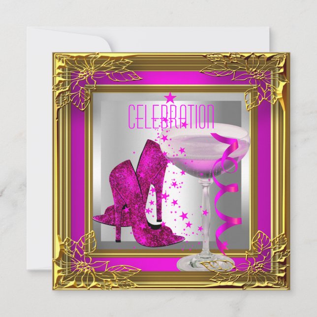 Invitation Chaussures à talons hauts or rose chaud Champagne (Devant)
