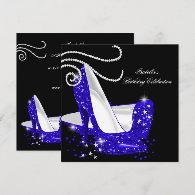 Invitation Chaussures à talons hauts pailletées bleues Fête d (Devant / Derrière)