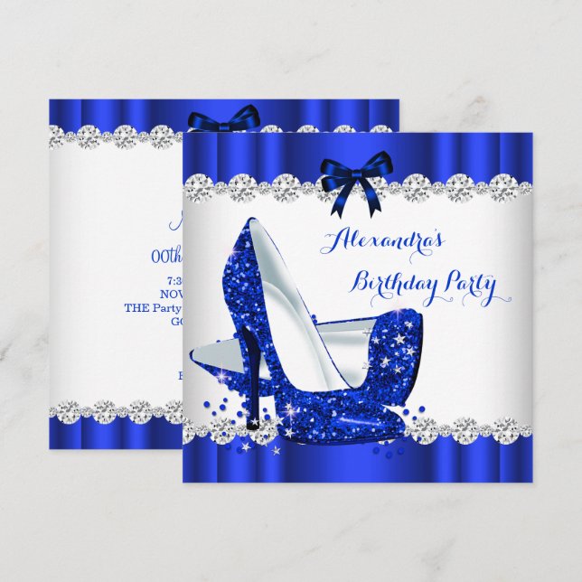 Invitation Chaussures à talons hauts pailletées de bleu pour  (Devant / Derrière)