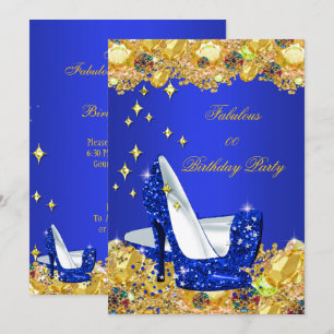 Invitation Chaussures à talons hauts pailletées or bleu roi p