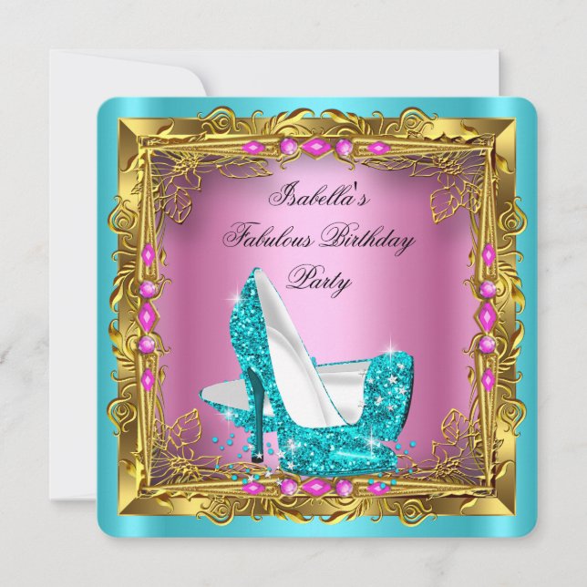 Invitation Chaussures à talons hauts pailletées sarcelle et r (Devant)