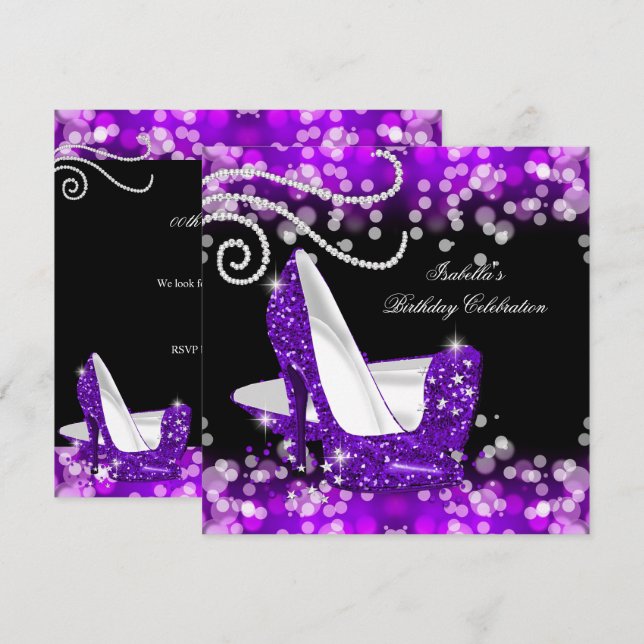 Invitation Chaussures à talons hauts pailletées violettes Dia (Devant / Derrière)
