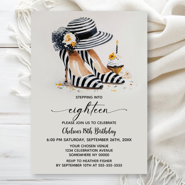 Invitation Chaussures à talons hauts rayées 18ème anniversair (Créateur téléchargé)