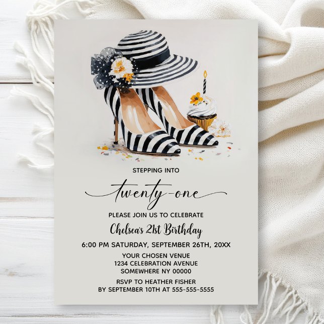 Invitation Chaussures à talons hauts rayées 21e anniversaire (Créateur téléchargé)