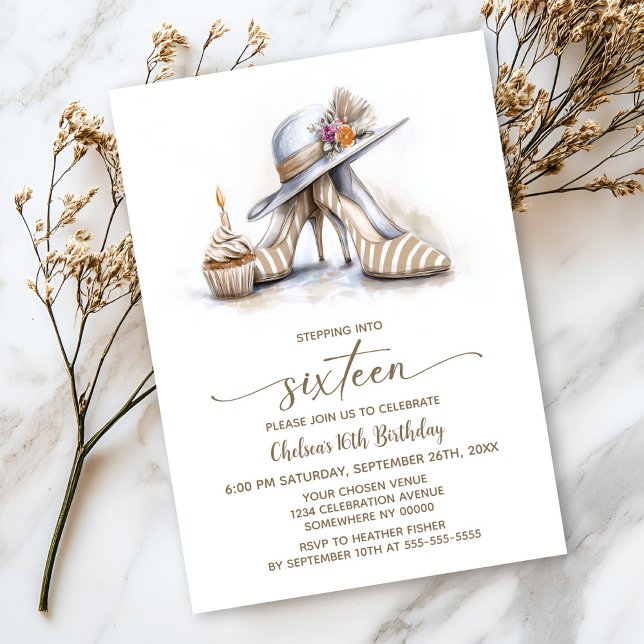 Invitation Chaussures à talons hauts rayées beige pour une fê (Créateur téléchargé)