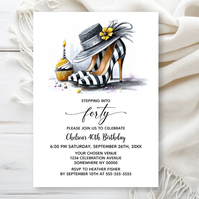 Invitation Chaussures à talons hauts rayées élégantes 40e ann (Créateur téléchargé)