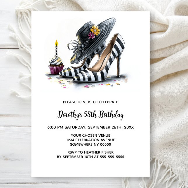 Invitation Chaussures à talons hauts rayées modernes pour fêt (Créateur téléchargé)
