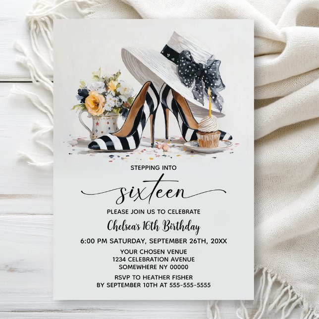 Invitation Chaussures à talons hauts rayées noir et blanc 16è (Créateur téléchargé)