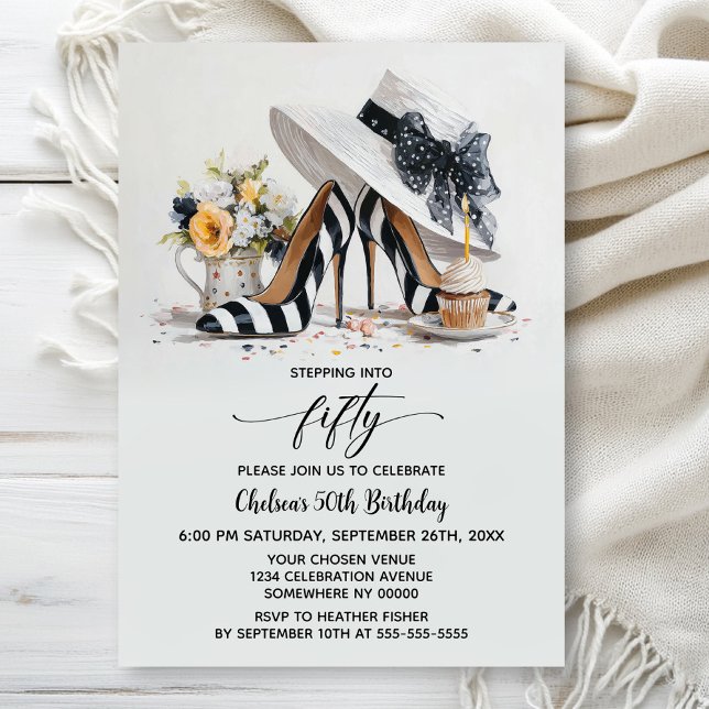 Invitation Chaussures à talons hauts rayées noir et blanc 50e (Créateur téléchargé)