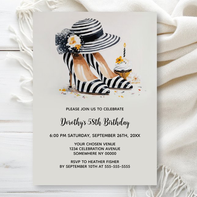 Invitation Chaussures à talons hauts rayées pour fête d'anniv (Créateur téléchargé)