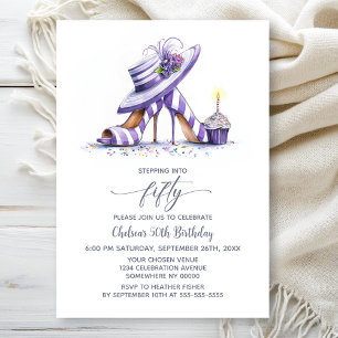 Invitation Chaussures à talons hauts rayées violettes pour un