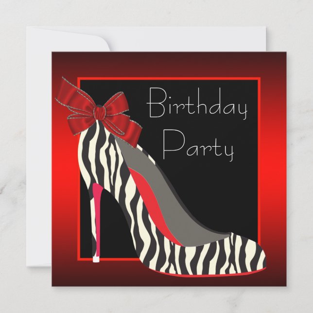 Invitation Chaussures à talons hauts Red Zebra Fête d'anniver (Devant)