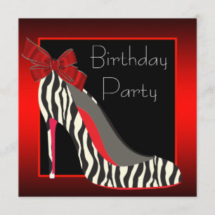 Invitation Chaussures à talons hauts Red Zebra Fête d'anniver