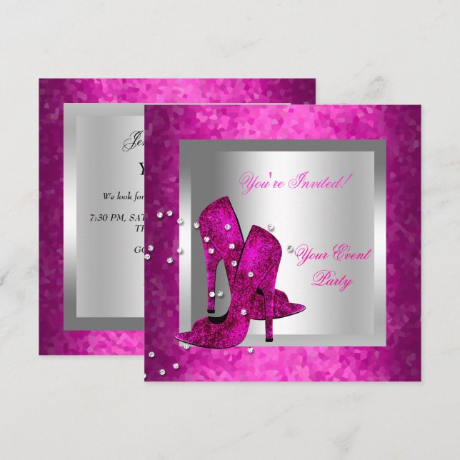 Invitation Chaussures à talons hauts rose chaud pour événemen (Devant / Derrière)