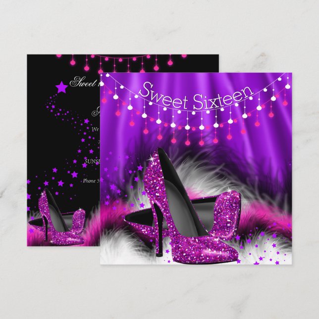 Invitation Chaussures à talons hauts rose et violet pour Swee (Devant / Derrière)