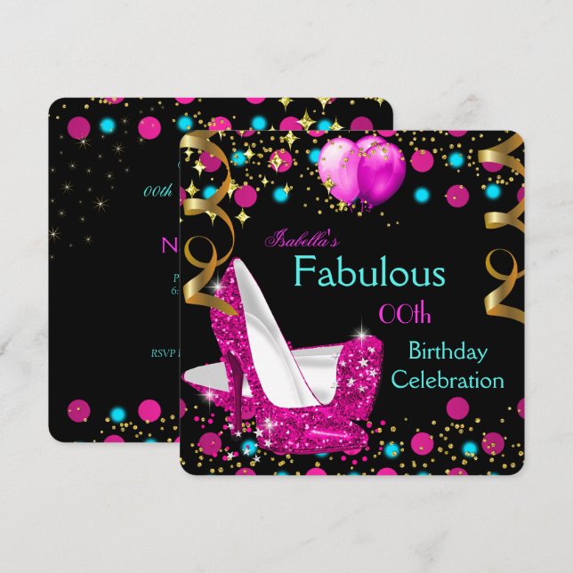 Invitation Chaussures à talons hauts rose fuchsia et bleu sar (Devant / Derrière)