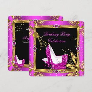Invitation Chaussures à talons hauts rose hot glitter or et n