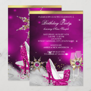 Invitation Chaussures à talons hauts rose pailleté argent or 