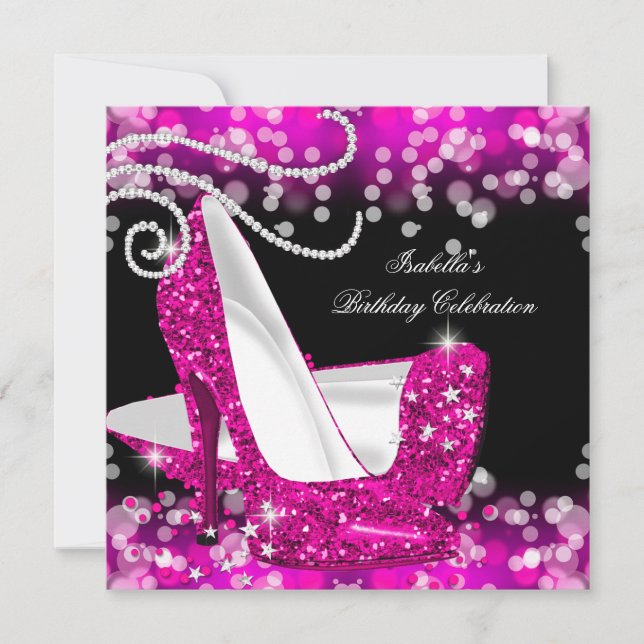 Invitation Chaussures à talons hauts rose pailleté diamants a (Devant)