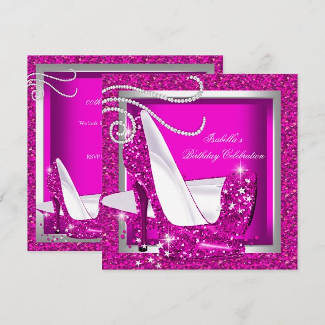 Invitation Chaussures à talons hauts rose pailleté luxueuses  (Devant / Derrière)