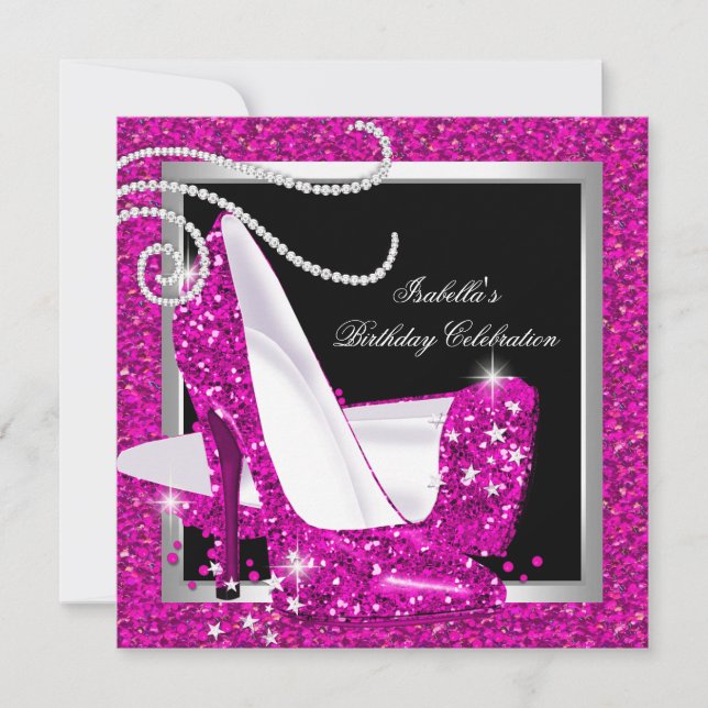 Invitation Chaussures à talons hauts rose pailleté noir fête  (Devant)