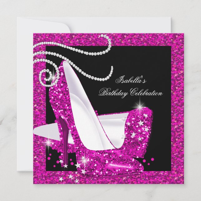 Invitation Chaussures à talons hauts rose pailleté pour fête  (Devant)