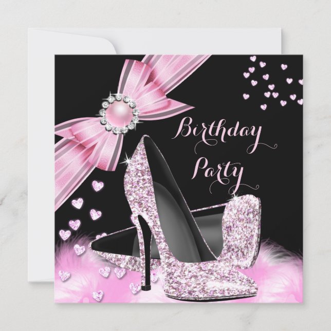Invitation Chaussures à talons hauts rose pailletées pour une (Devant)
