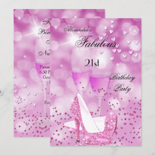 Invitation Chaussures à talons hauts rose scintillant pour un