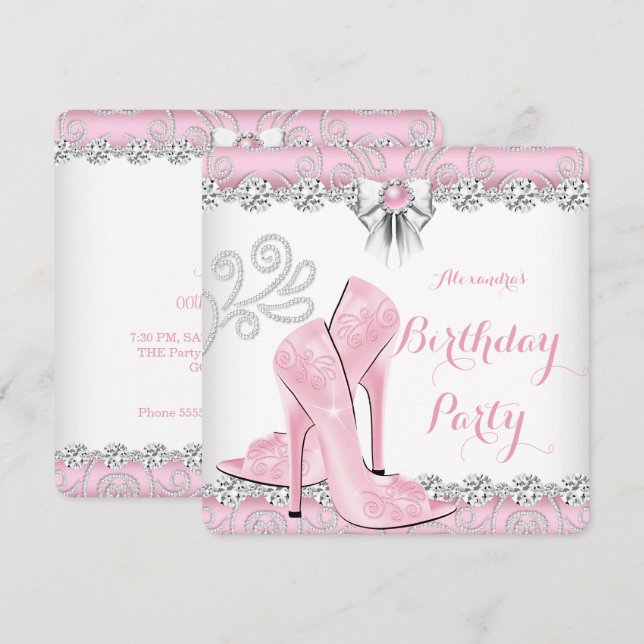 Invitation Chaussures à talons hauts rose vif en diamant pour (Devant / Derrière)