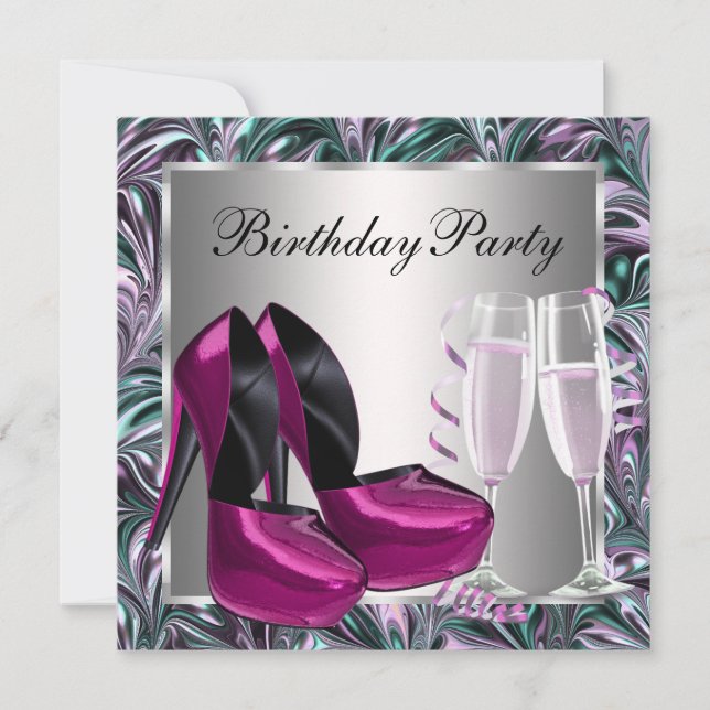 Invitation Chaussures à talons hauts rose vif pour l'annivers (Devant)