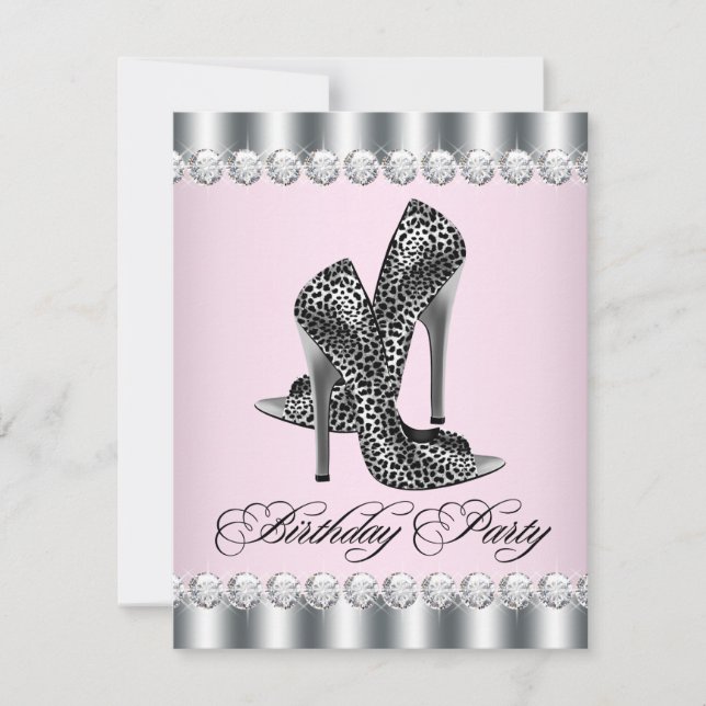 Invitation Chaussures à talons hauts roses léopard pour fête  (Devant)