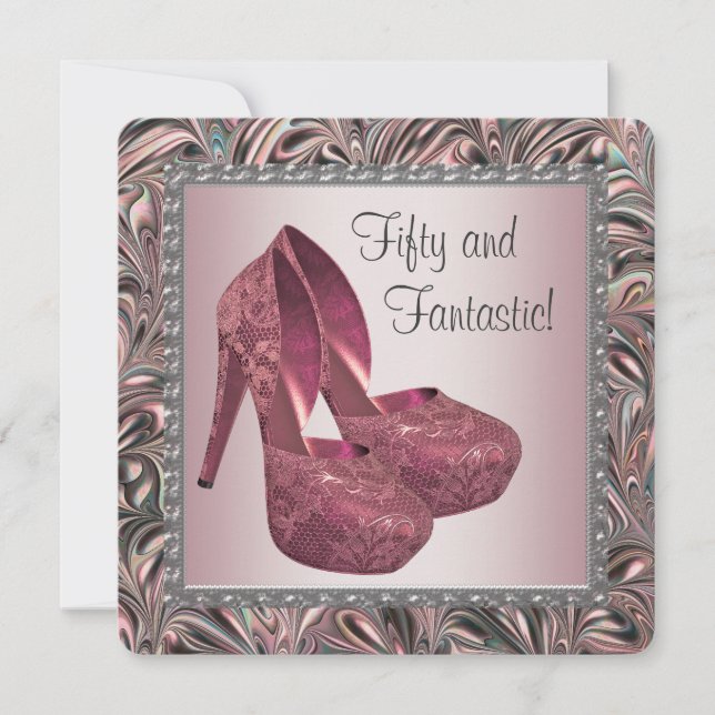 Invitation Chaussures à talons hauts roses pour fête d'annive (Devant)