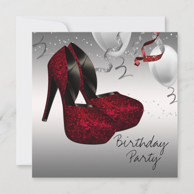 Invitation Chaussures à talons hauts rouge argent Anniversair (Devant)
