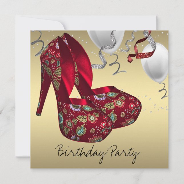 Invitation Chaussures à talons hauts Rouge Or Fête d'annivers (Devant)