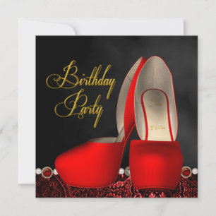 Invitation Chaussures à talons hauts rouge or noir pour fête