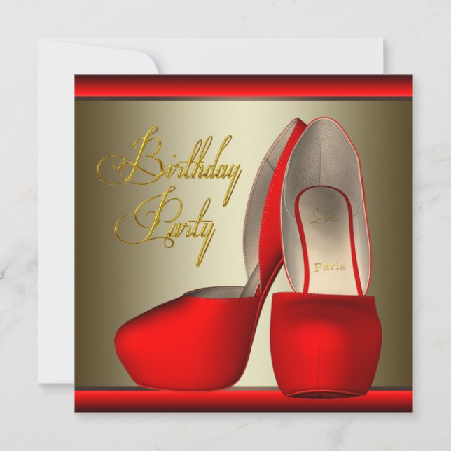 Invitation Chaussures à talons hauts rouge or noir pour fête  (Devant)