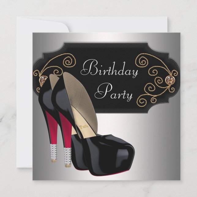 Invitation Chaussures à talons hauts rouges et noirs pour fêt (Devant)