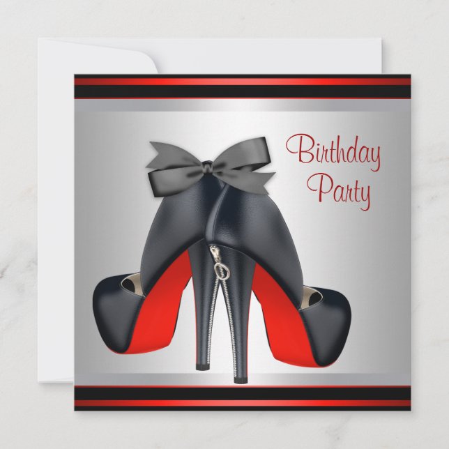 Invitation Chaussures à talons hauts rouges et noirs pour fêt (Devant)
