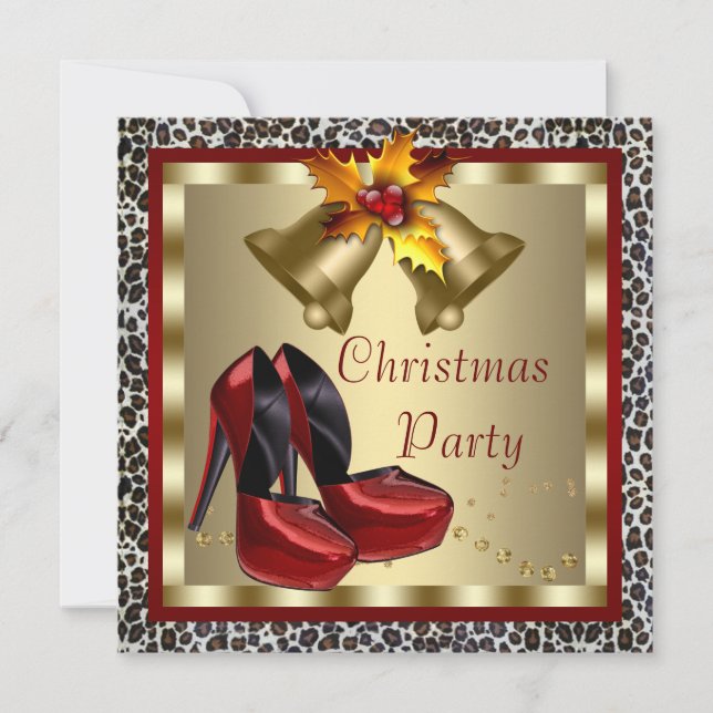Invitation Chaussures à talons hauts rouges Fête de Noël léop (Devant)