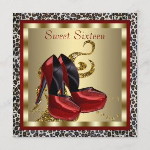 Invitation Chaussures à talons hauts rouges imprimé léopard p