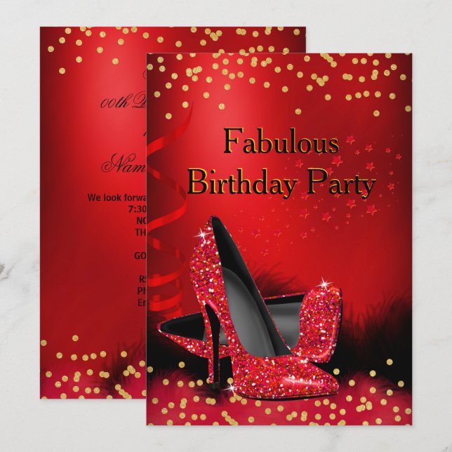 Invitation Chaussures à talons hauts rouges pailletées Fête d (Devant / Derrière)