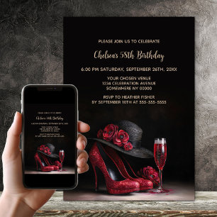Invitation Chaussures à talons hauts rouges pour fête d'anniv