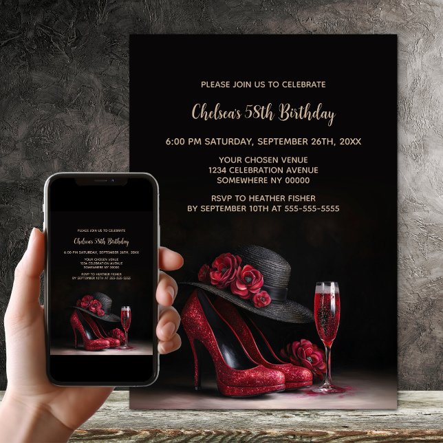 Invitation Chaussures à talons hauts rouges pour fête d'anniv (Créateur téléchargé)