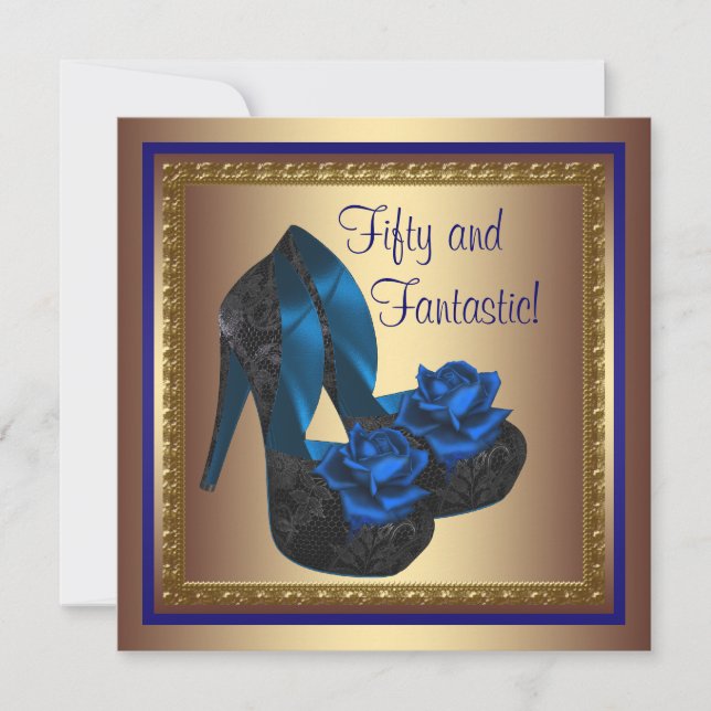 Invitation Chaussures à talons hauts Royal Blue Gold 50e anni (Devant)