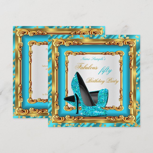 Invitation Chaussures à talons hauts sarcelle bleu or pour un (Devant / Derrière)