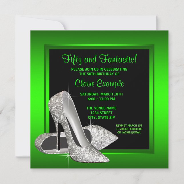 Invitation Chaussures à talons hauts vert citron pour l'anniv (Devant)