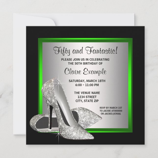 Invitation Chaussures à talons hauts vert citron pour l'anniv (Devant)
