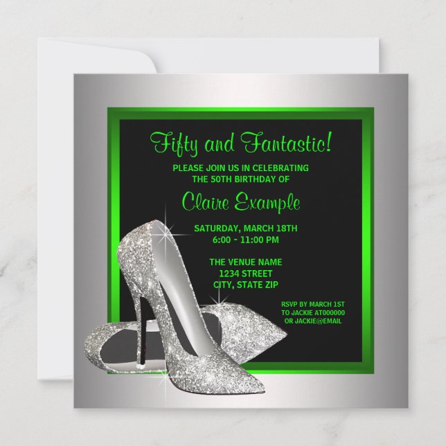 Invitation Chaussures à talons hauts vert citron pour l'anniv (Devant)