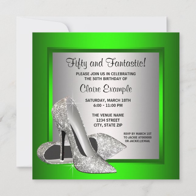 Invitation Chaussures à talons hauts vert citron pour l'anniv (Devant)