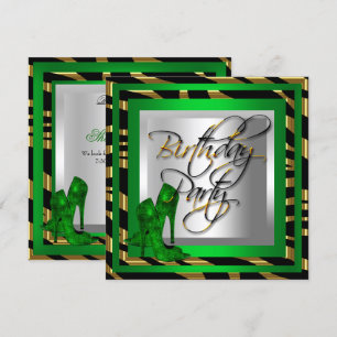 Invitation Chaussures à talons hauts vert émeraude or zèbre n